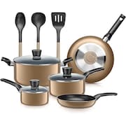 SERENELIFE Kitchenware Pots & Pans Set – Basic Kitchen Cookware, Black Non-Stick Coating Inside, Heat Resistant SLCW11GLD